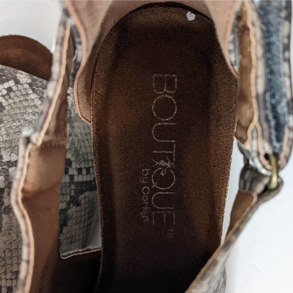 Corky's Sunburst Taupe Snakeskin Pattern Wedge Bootie Sandals Size 11 NWT (Box) - Picture 6 of 7